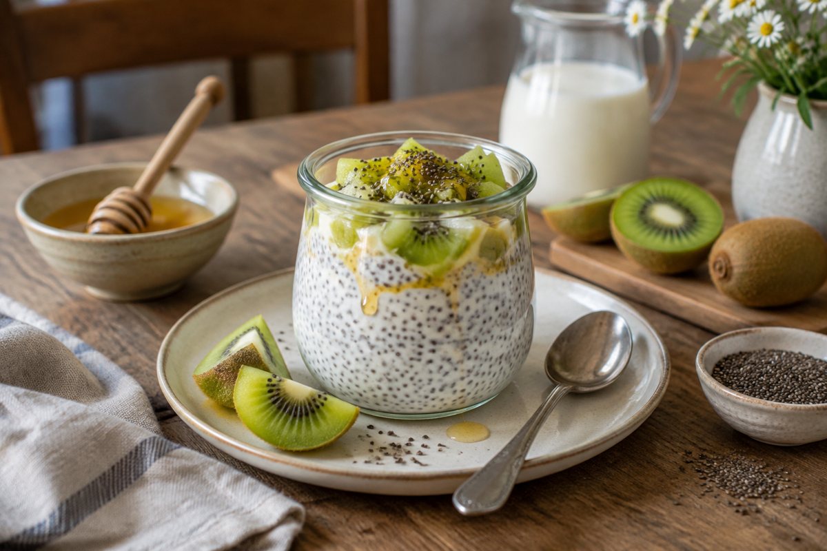 Jogurtový chia pudink s kiwi
