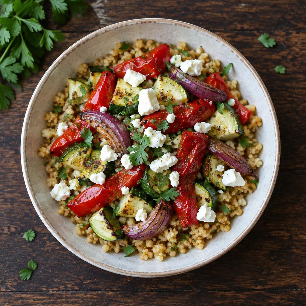 Bulgur s pečenou zeleninou a balkánským sýrem