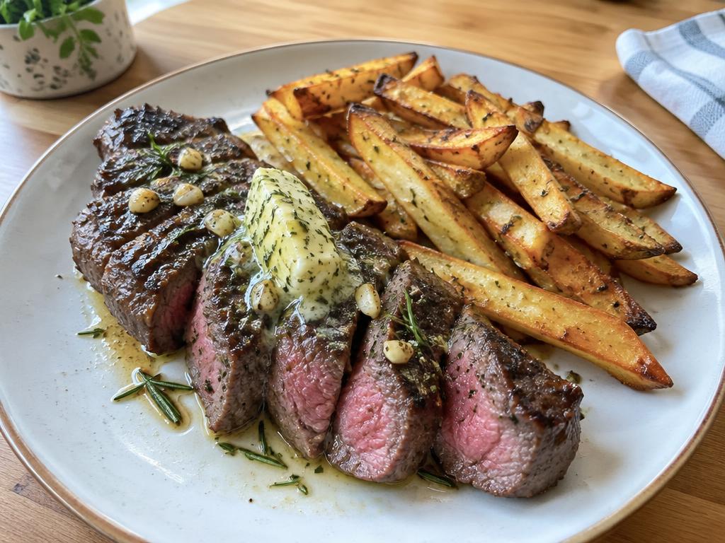 Hovězí steak s hranolky z trouby