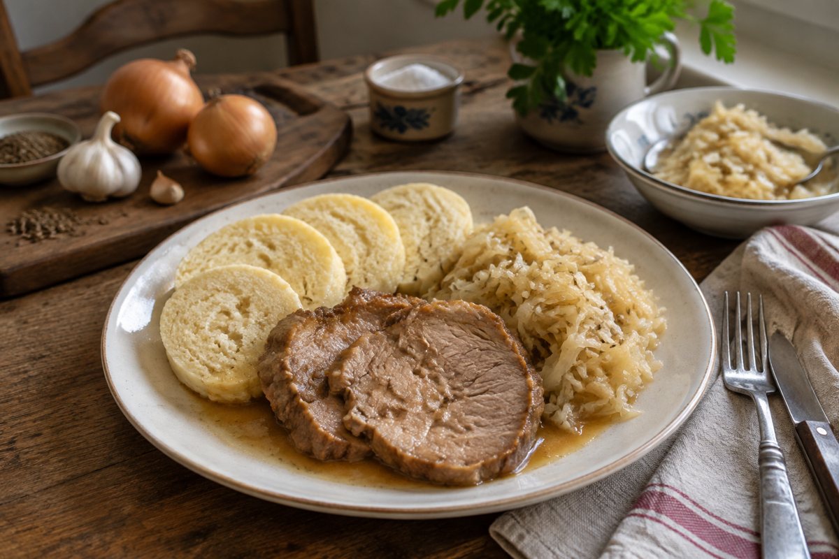 Vepřová pečeně se zelím a bramborovým knedlíkem