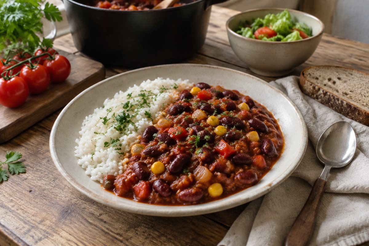 Fazolové chilli s rýží
