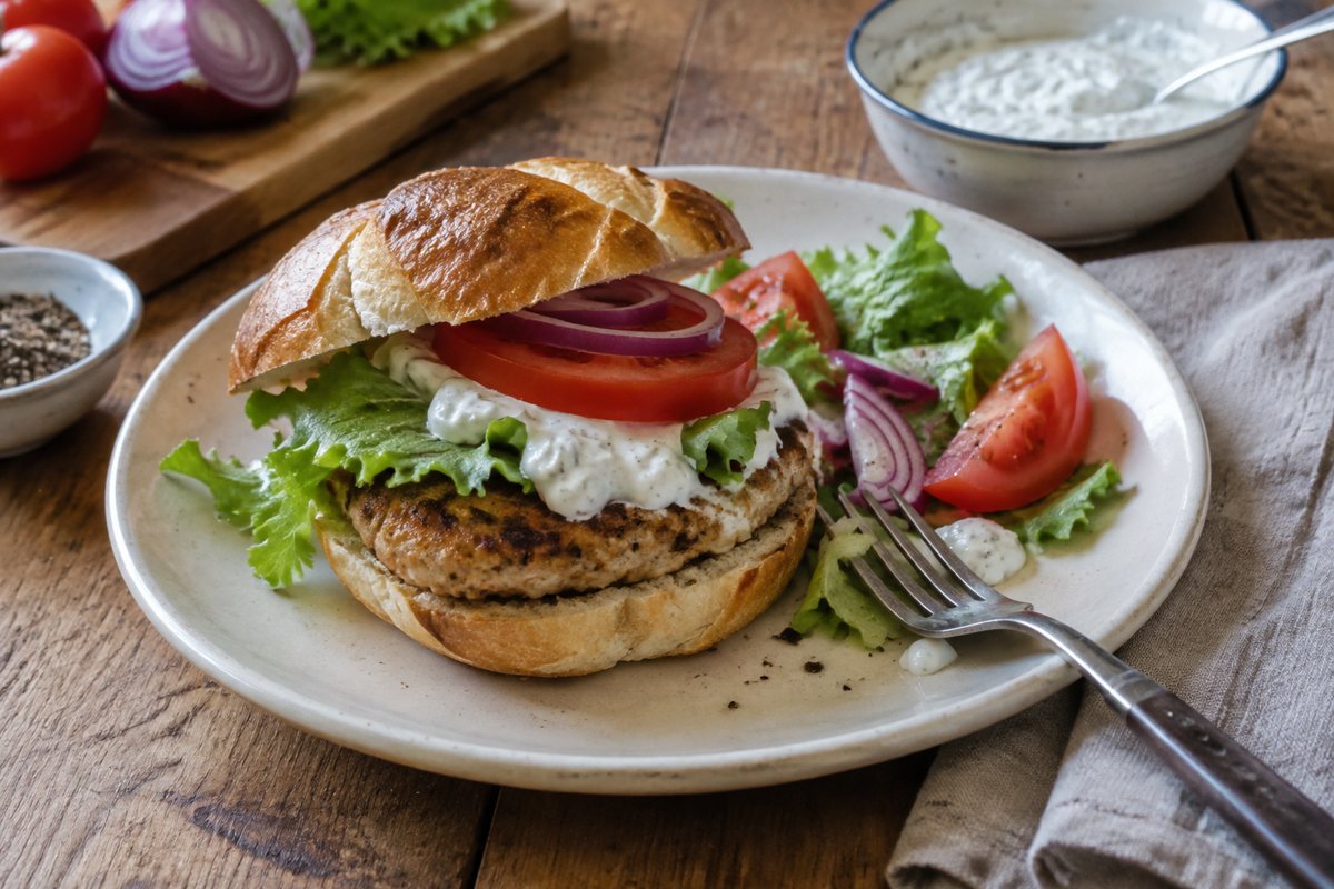 Krůtí burger s jogurtovou omáčkou