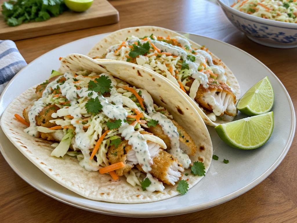 Rybí tacos se zelným salátem