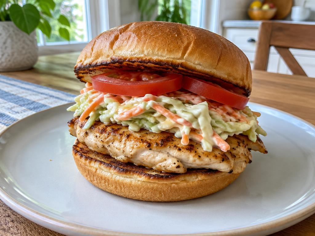 Kuřecí burger se zelným salátem