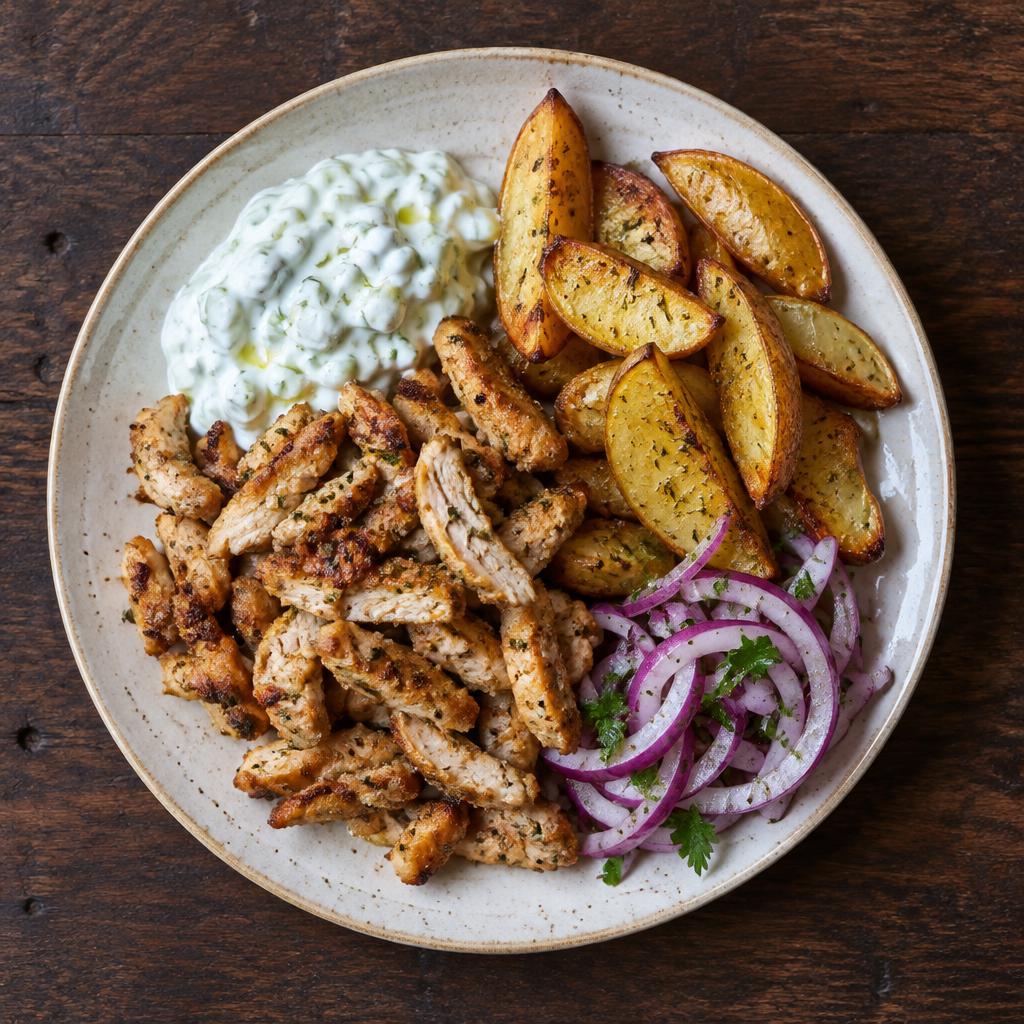 Kuřecí gyros s tzatziki a pečenými bramborami