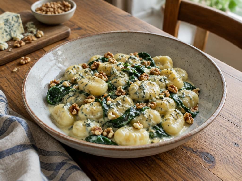 Gnocchi se špenátem a nivou