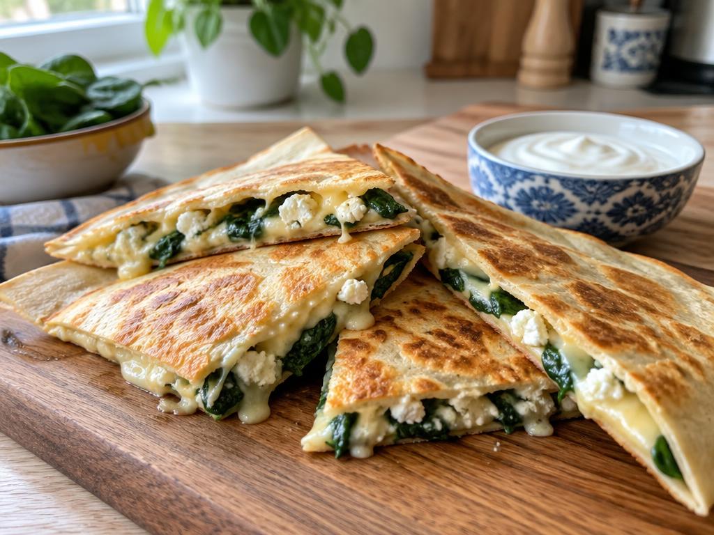 Quesadilla se špenátem a balkánským sýrem