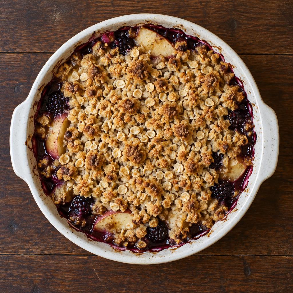 Ostružinovo-jablečný crumble s ovesnou drobenkou