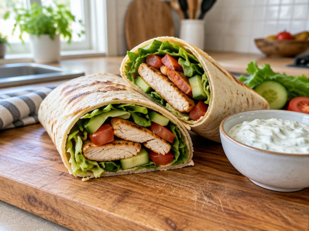 Kuřecí wrap se zeleninou a jogurtovým dipem