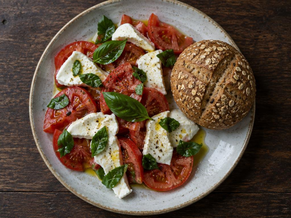 Caprese s celozrnným pečivem